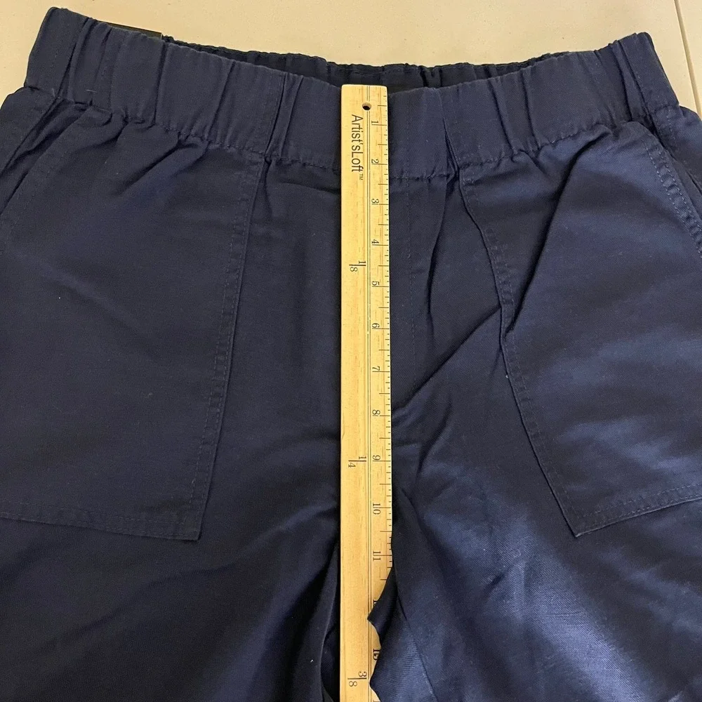 Banana Republic Women Navy Blue Tapered Crop Pant Elastic Waist Lyocell Linen M